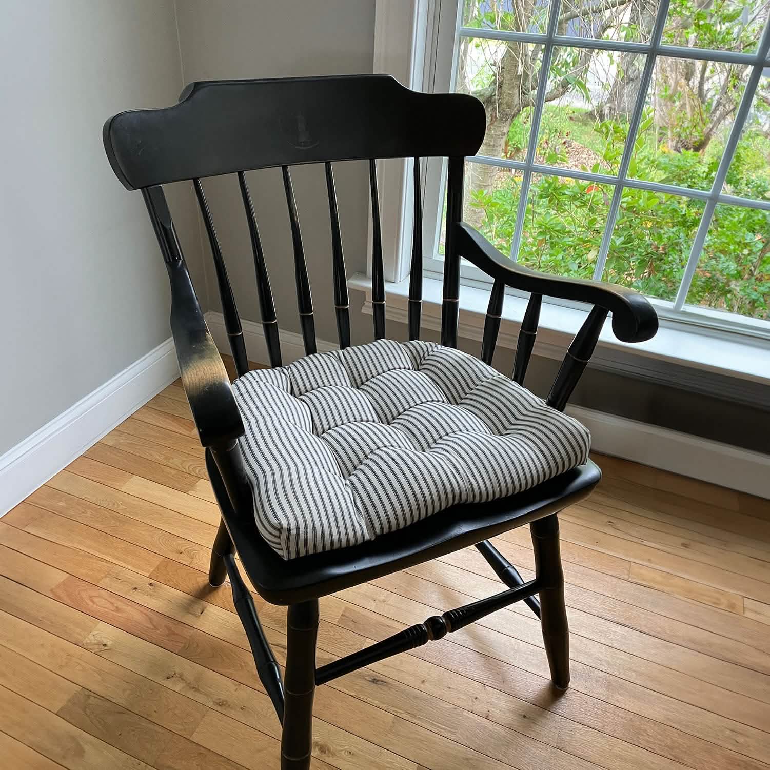 Ticking Stripe Black Dining Chair Pad - Reversible, Latex Foam Fill