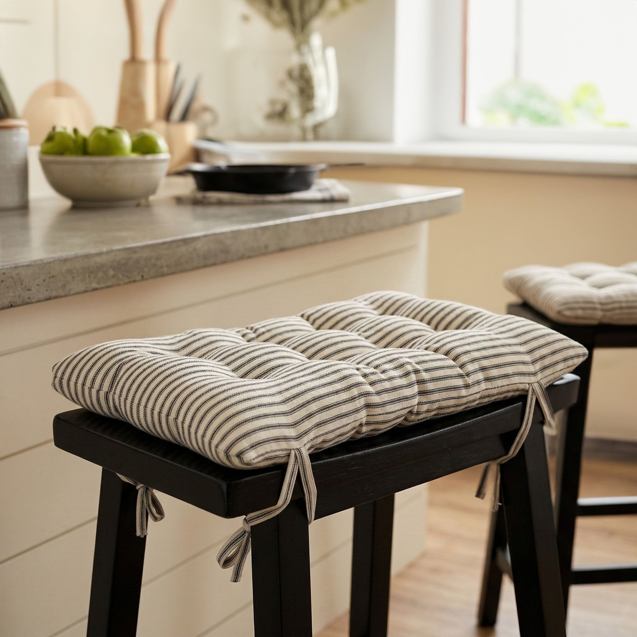 Ticking Stripe Black Saddle Stool Cushions - Gaucho Stool - Satori Seat Cushions