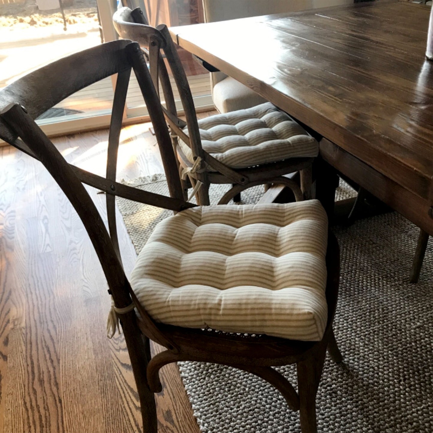 Ticking Stripe Natural Dining Chair Pad - Latex Foam Fill