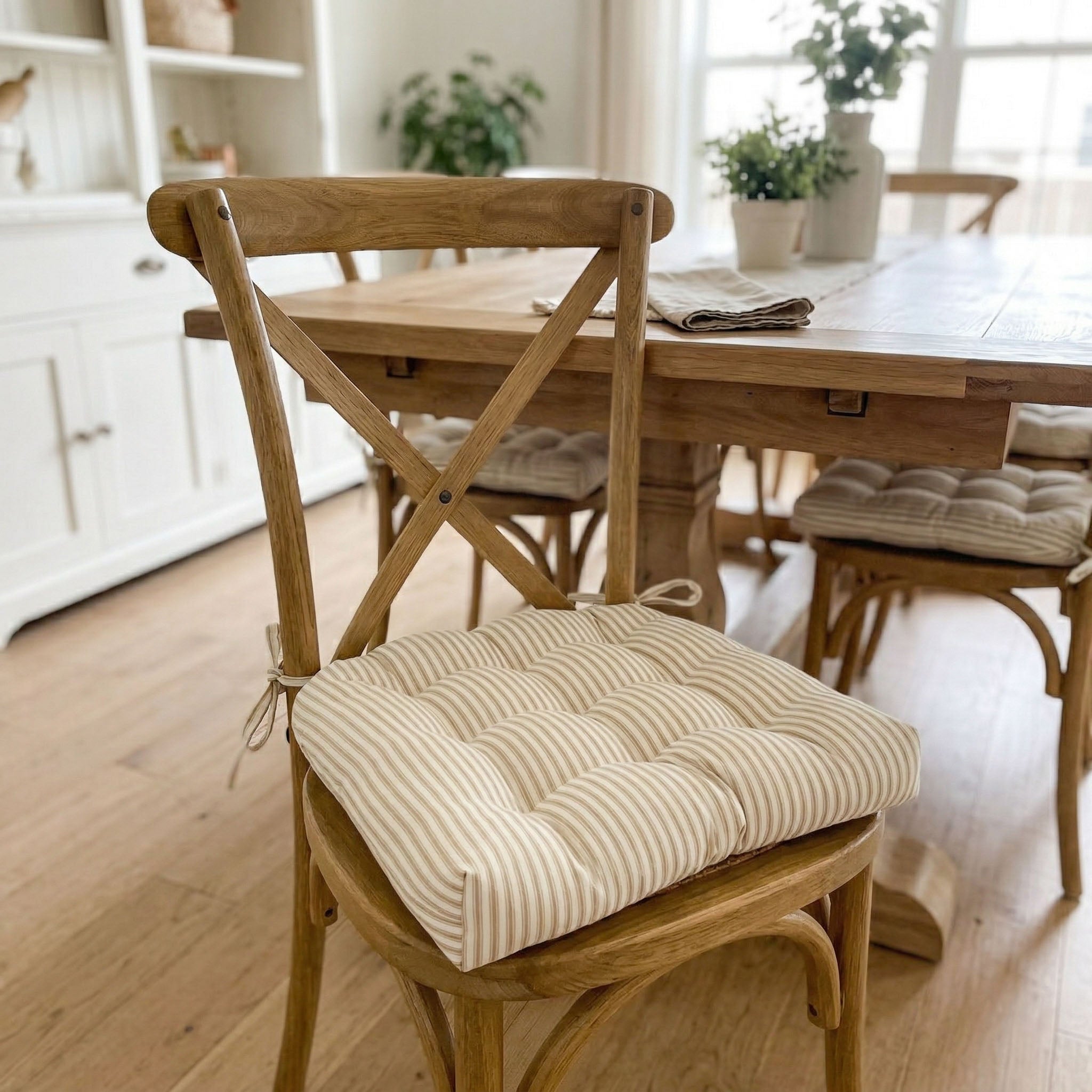 Ticking Stripe Natural Dining Chair Pad - Latex Foam Fill