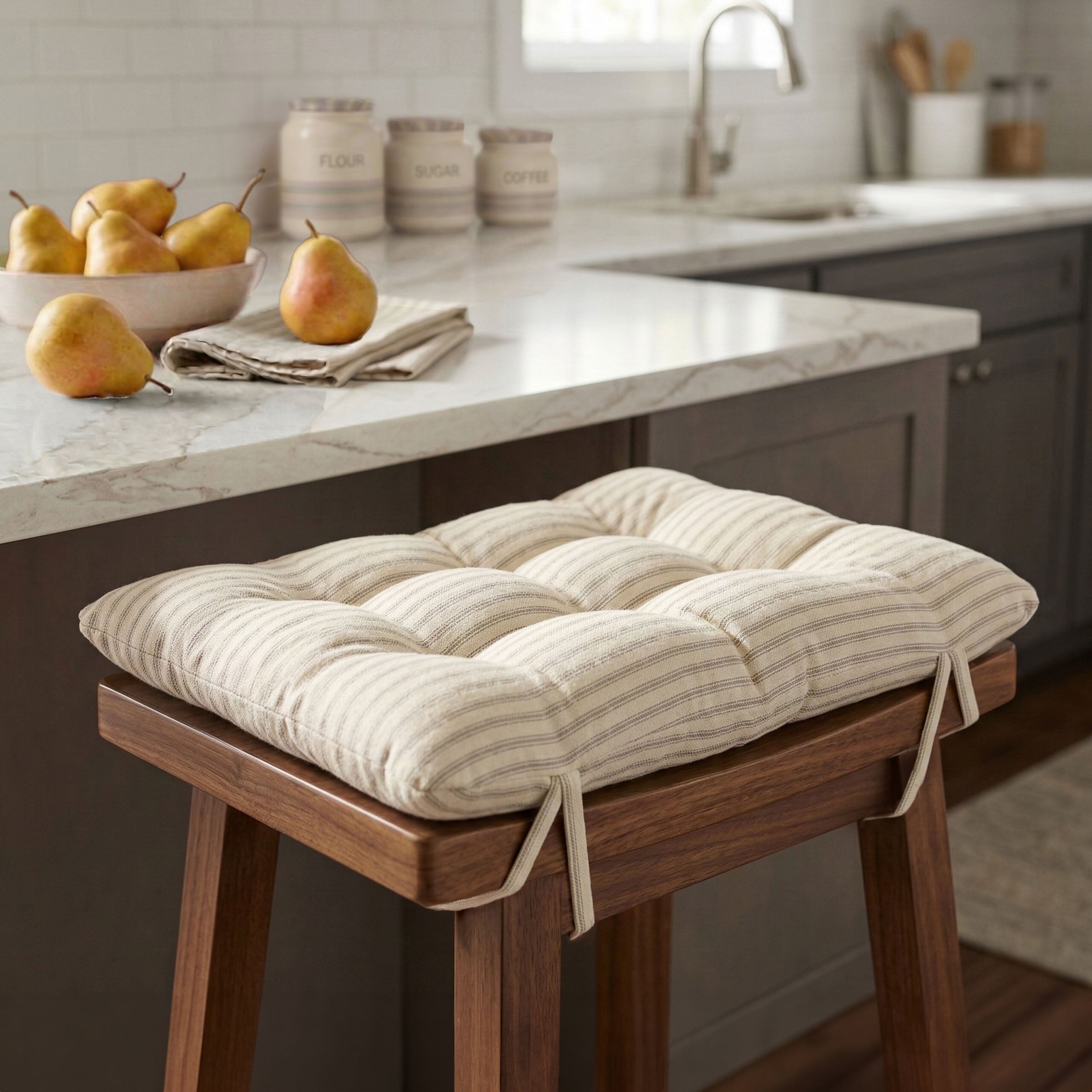 Ticking Stripe Natural Saddle Stool Cushions - Gaucho Stool - Satori Seat Cushions