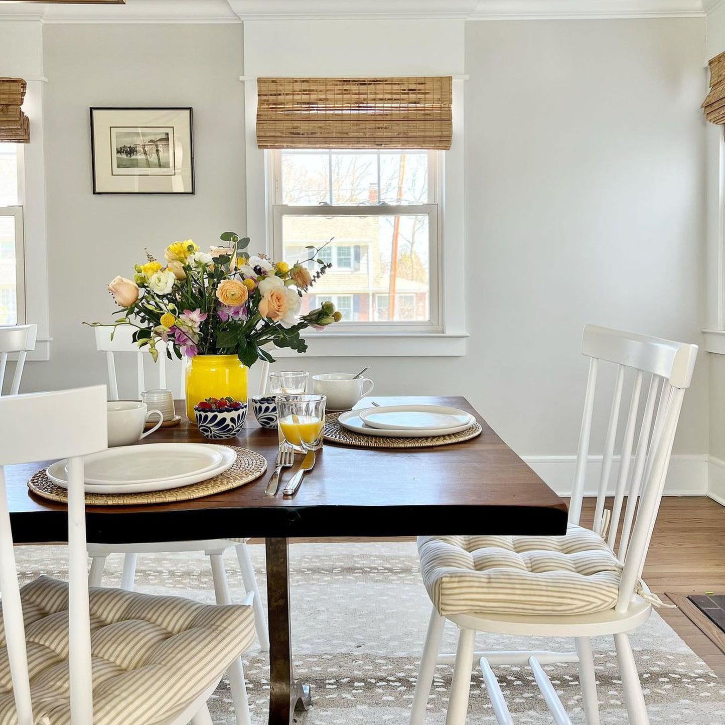 natural ticking stripe dining room chair pads as seen in whiteberry home with pheobe edmondson