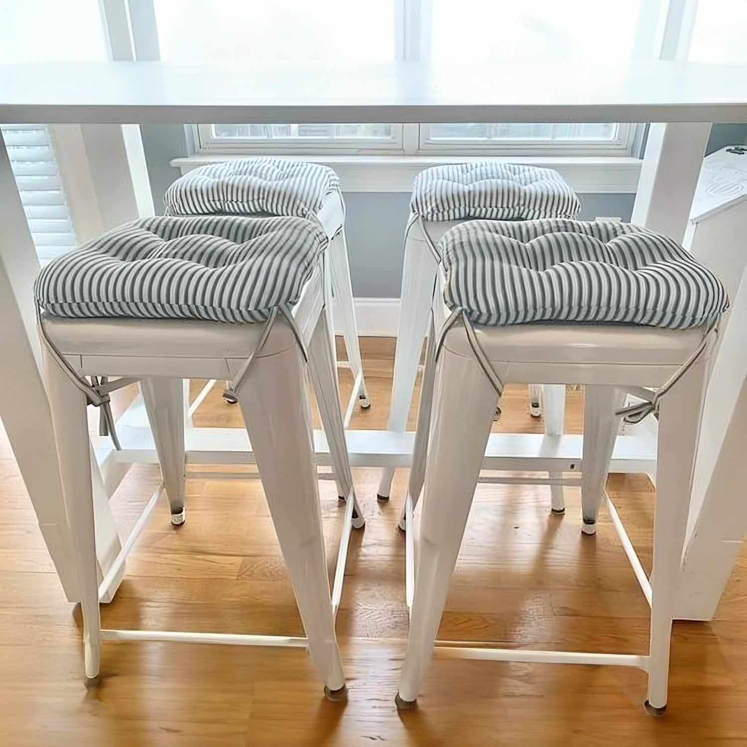 Ticking Stripe Blue Square Industrial Bar Stool Cushion - 12"