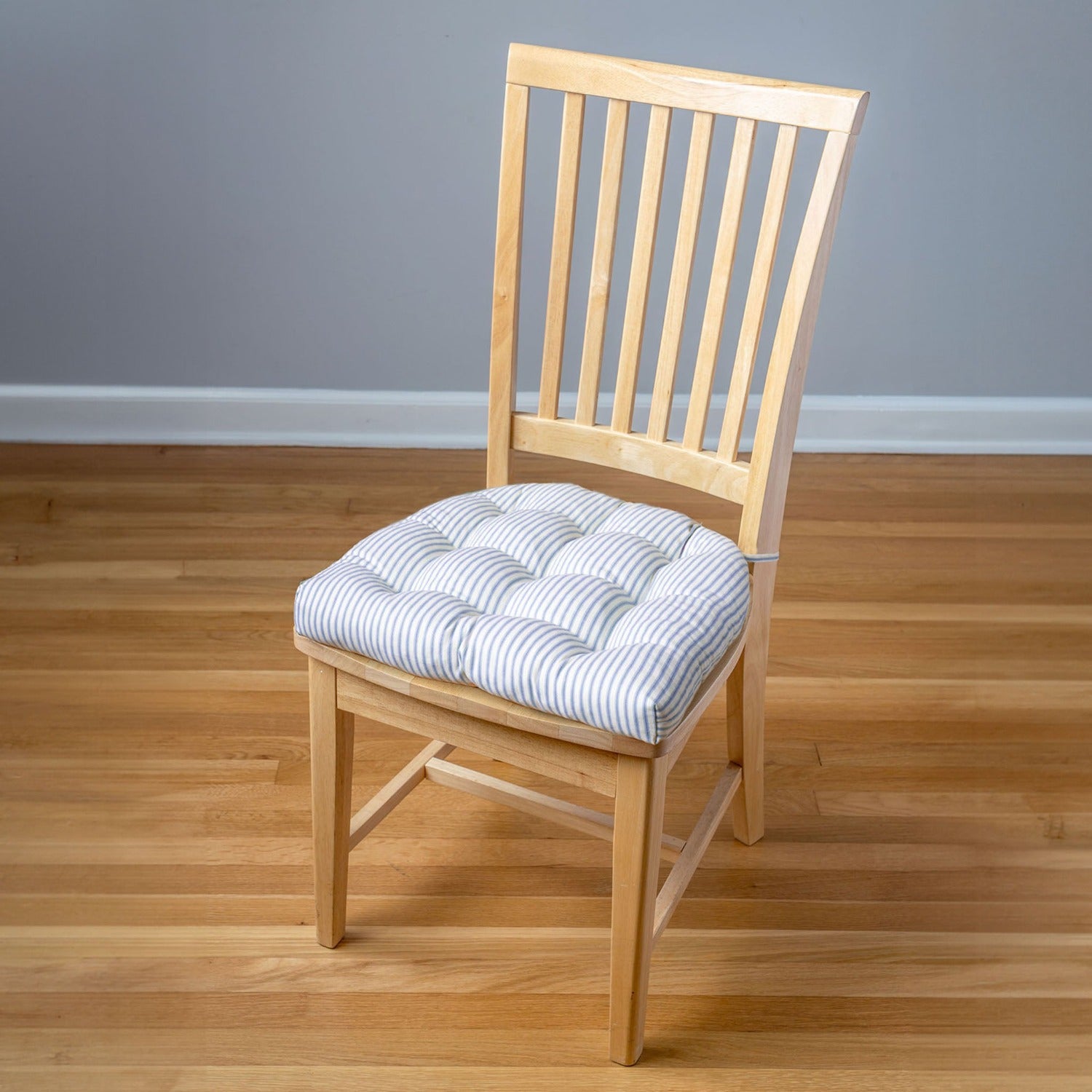 Ticking Stripe Navy Blue Dining Chair Pads Latex Foam Fill