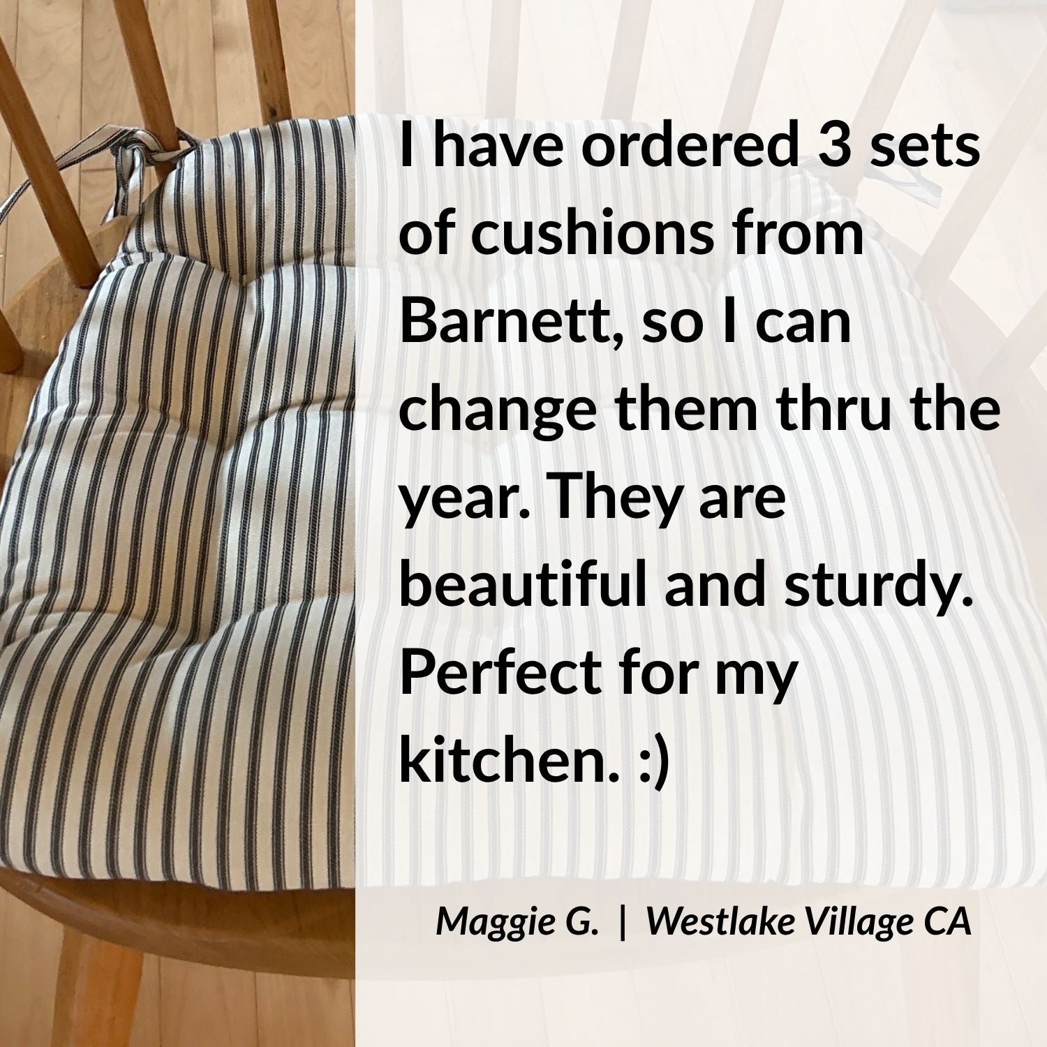 Ticking Stripe Black Dining Chair Pad - Made in USA - 100% Cotton - Machine Washable