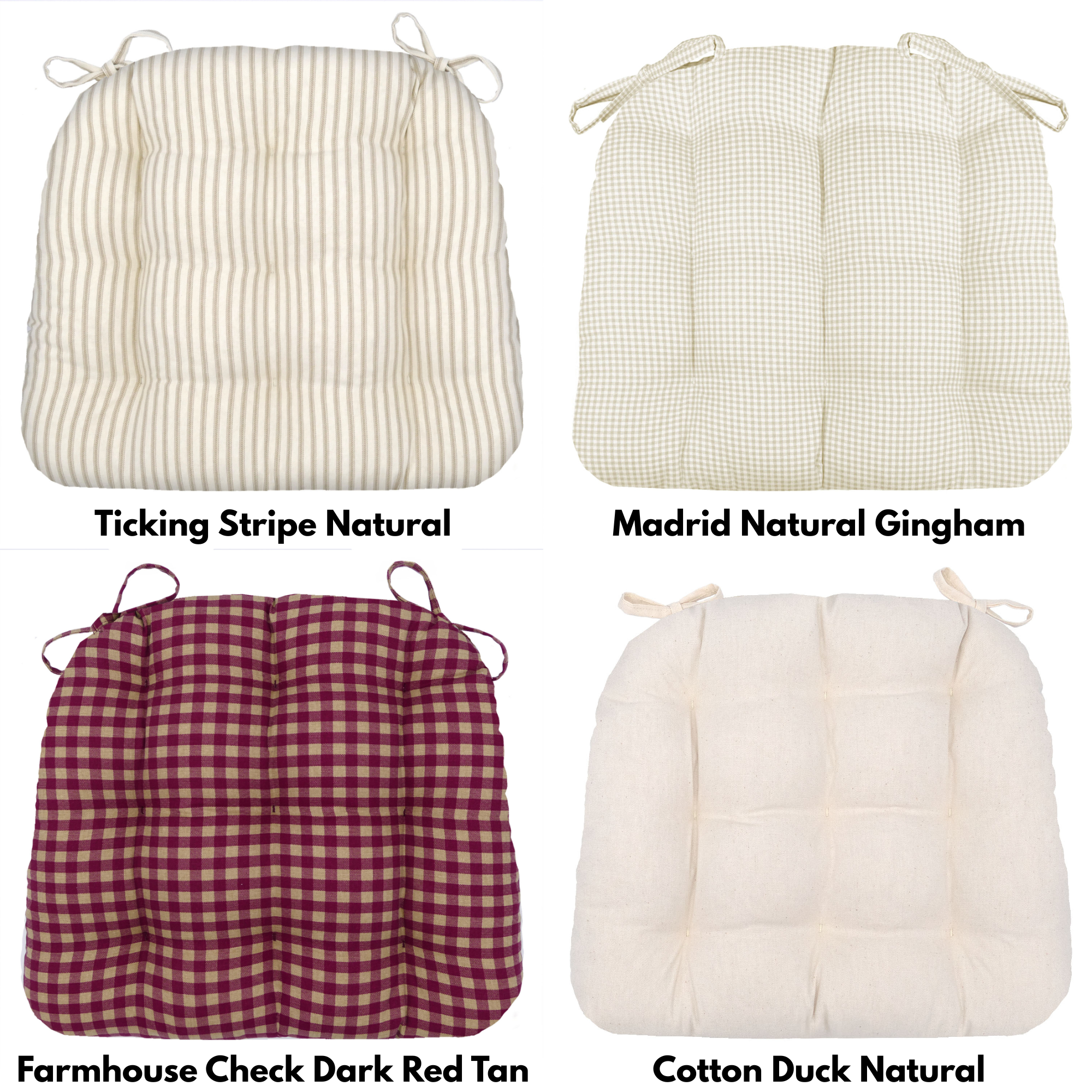 Dining Chair Cushion with Ties - 100% Cotton, U Shaped Seat Cushion, Machine Washable Chair Pads, Made in USA - Americana Kitchen Chair Cushions