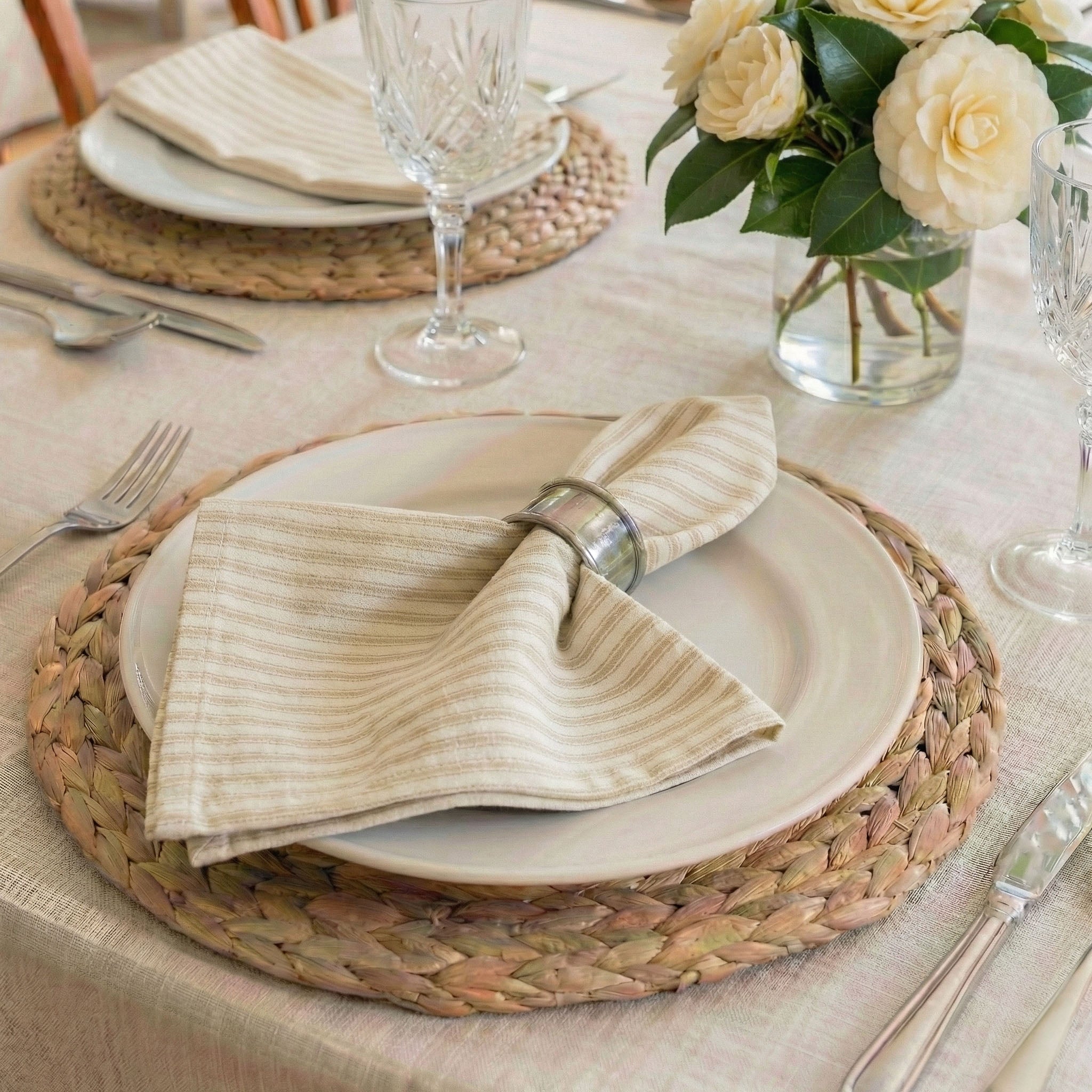 Ticking Stripe Natural Cloth Napkins Set of 4 or Set of 8