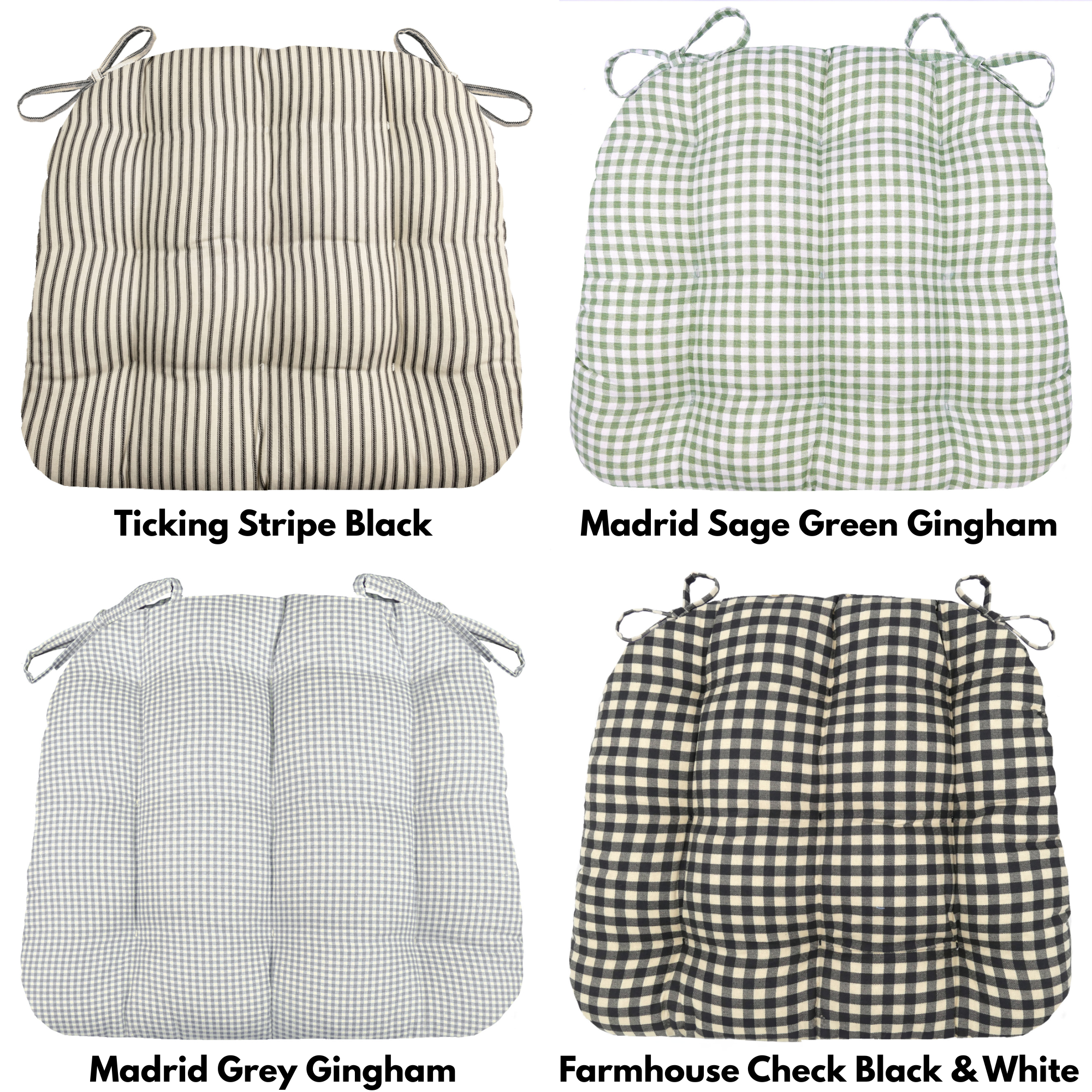 Dining Chair Cushion with Ties - 100% Cotton, U Shaped Seat Cushion, Machine Washable Chair Pads, Made in USA - Americana Kitchen Chair Cushions