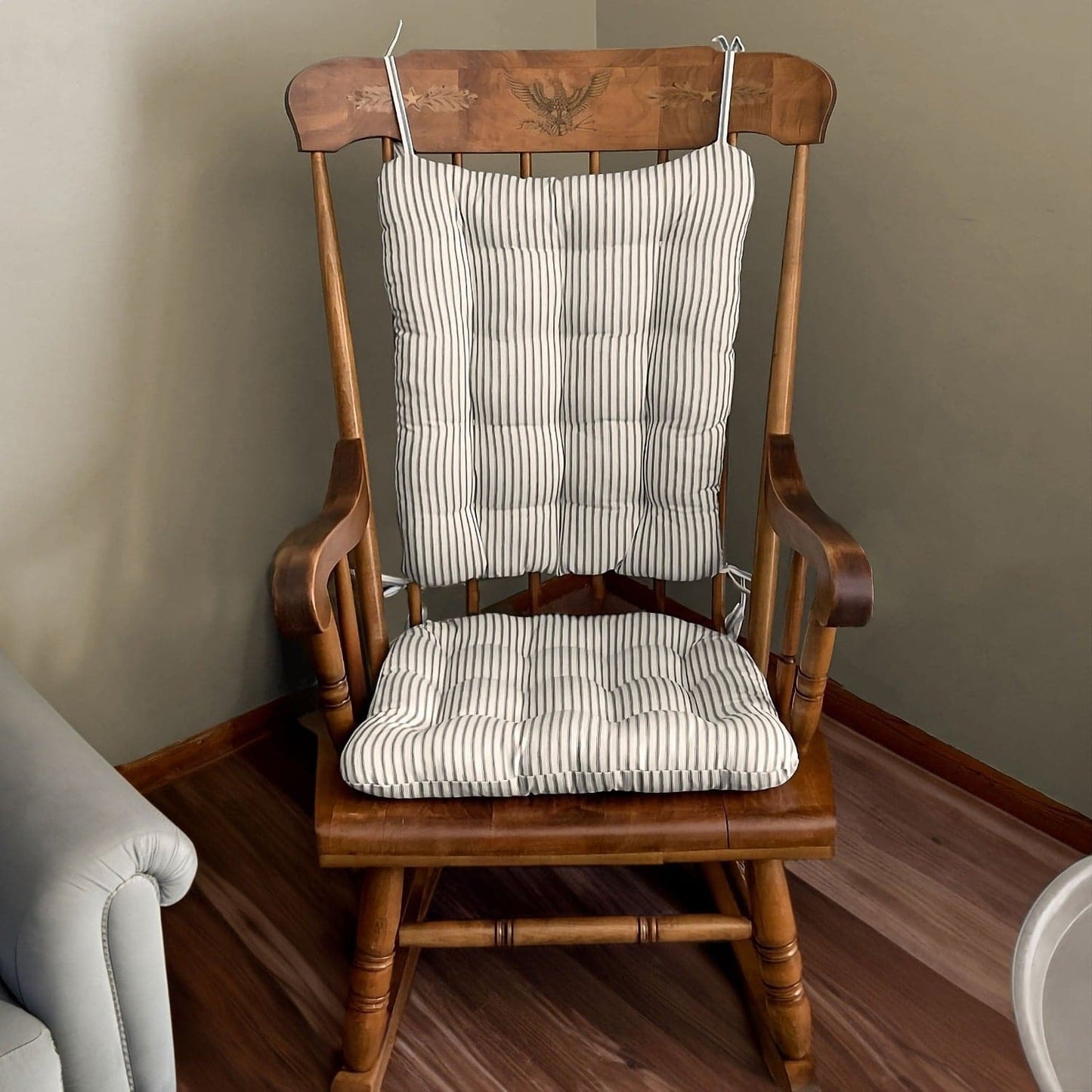 Ticking Stripe Black Industrial Chair Cushion - Reversible, Latex