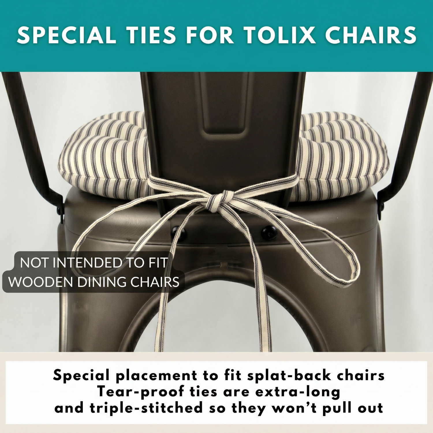 Ticking Stripe Black Industrial Chair Cushion - Fits 14" Tolix Chairs - Made in USA - 100% Cotton