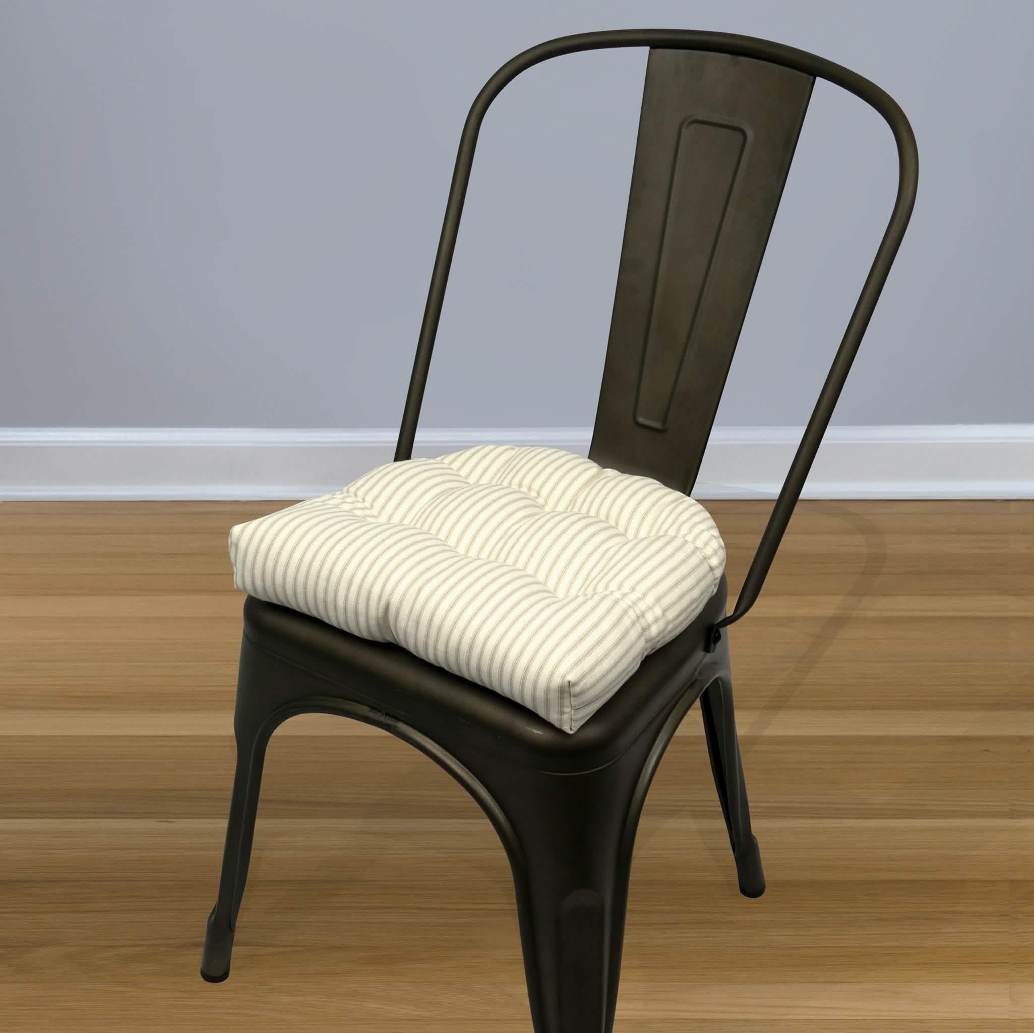 Ticking Stripe Natural Industrial Chair Cushion - Latex Foam Fill - Barnett Home Decor 