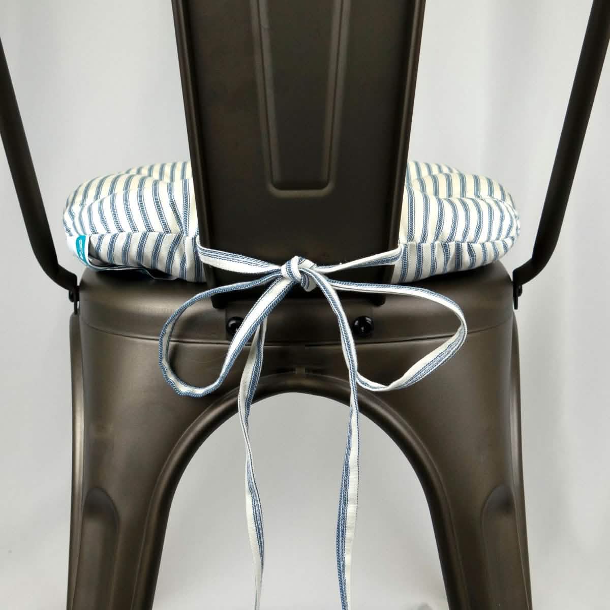 Ticking Stripe Navy Blue Industrial Chair Cushion - Latex Foam Fill - Barnett Home Decor 