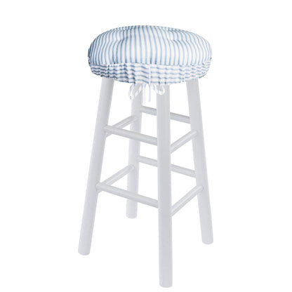 Berlin Ticking Striped Blue Bar Stool Cover with Adjustable Drawstring Yoke | Barnett Home Decor | Ticking Stripe | Blue & White