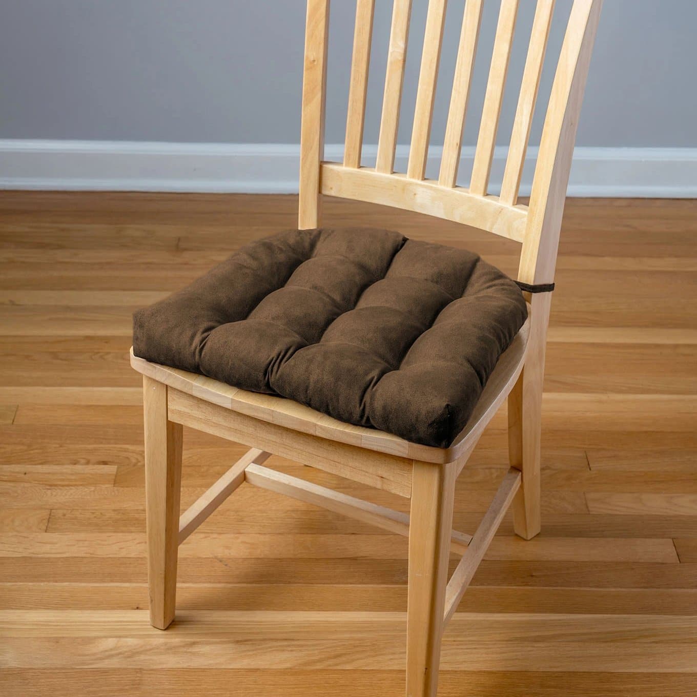 Micro-Suede Coffee Bean Brown Dining Chair Pad with Ties - Latex Foam Fill  - Microfiber