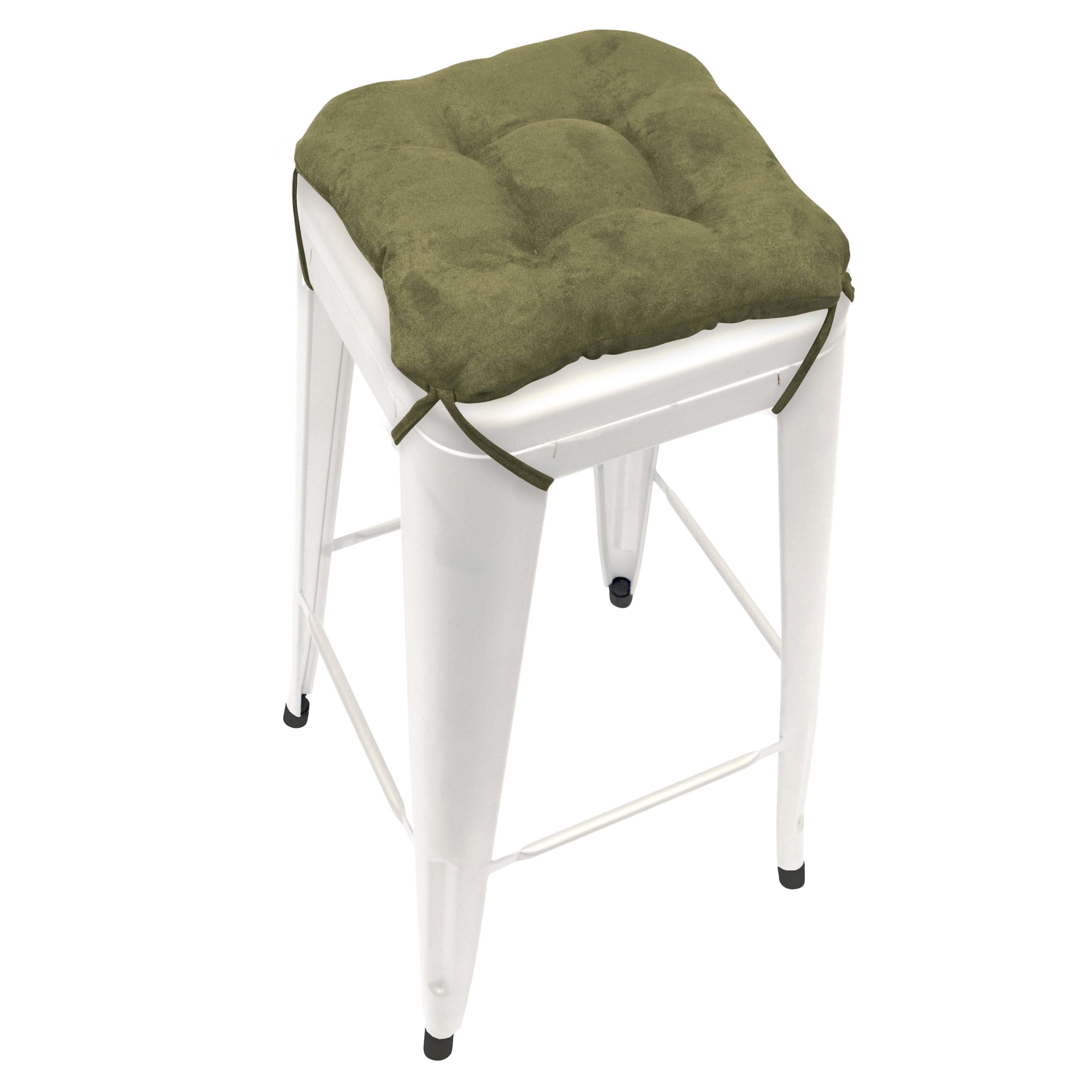 Micro-suede Laurel Green Square Industrial Bar Stool Cushion - Latex Foam Fill - Barnett Home Decor - Olive Green