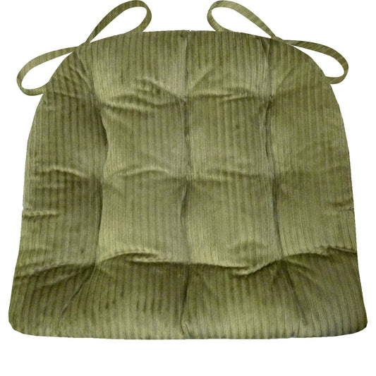 Corduroy (Wide Wale) Olive Green Dining Chair Pad  - Latex Foam Fill - Reversible