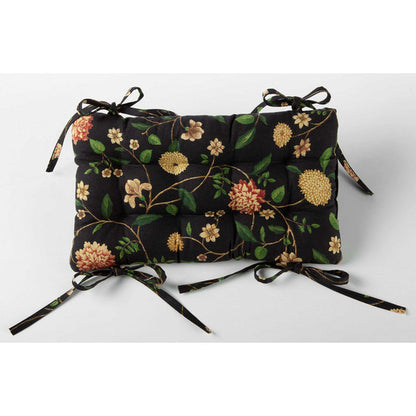 Nassau Vine Black Floral Saddle Stool Cushion