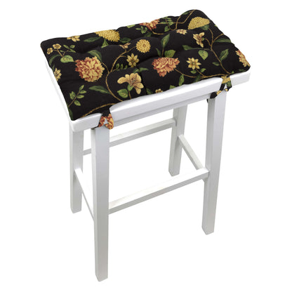 Nassau Vine Black Floral Saddle Stool Cushion