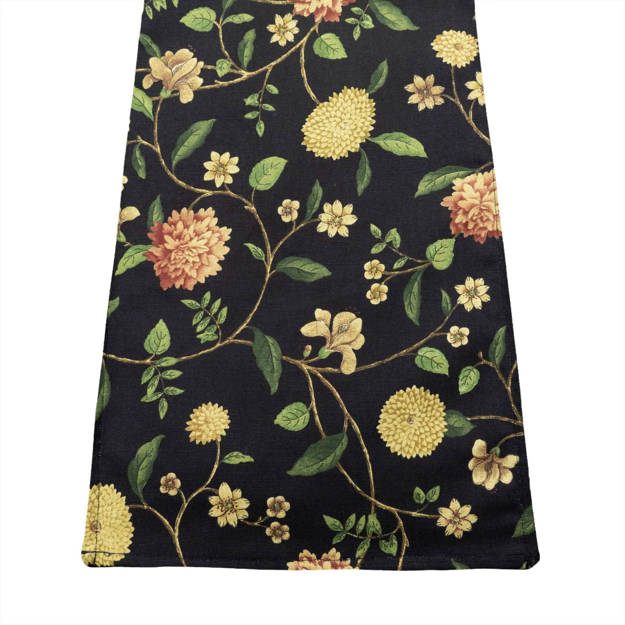 Nassau Vine Onyx Black 72" Table Runner - Rectangle - Hemmed