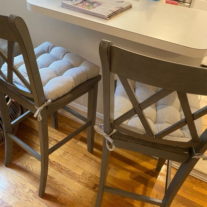 Madrid Grey Gingham Dining Chair Pads - Latex Foam Fill, Reversible