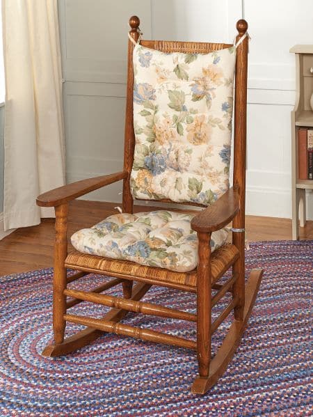 Chablis Blue Floral Rocking Chair Cushions - Latex Foam Fill, Reversible - Shabby Chic