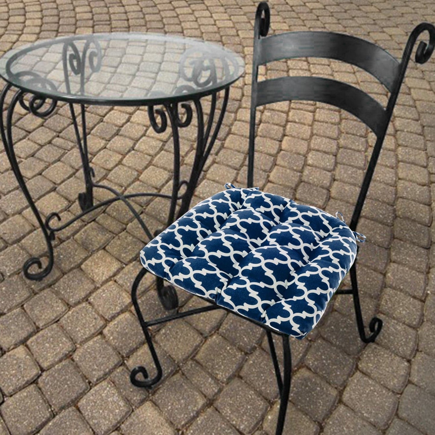 Fulton Ogee Navy Blue Dining Chair Pads - Indigo - Dark Blue - Ink Blue - Midnight - Barnett Home Décor - 