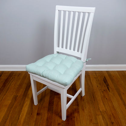 Madrid Aqua Gingham Dining Chair Pads - Latex Foam Fill, Reversible