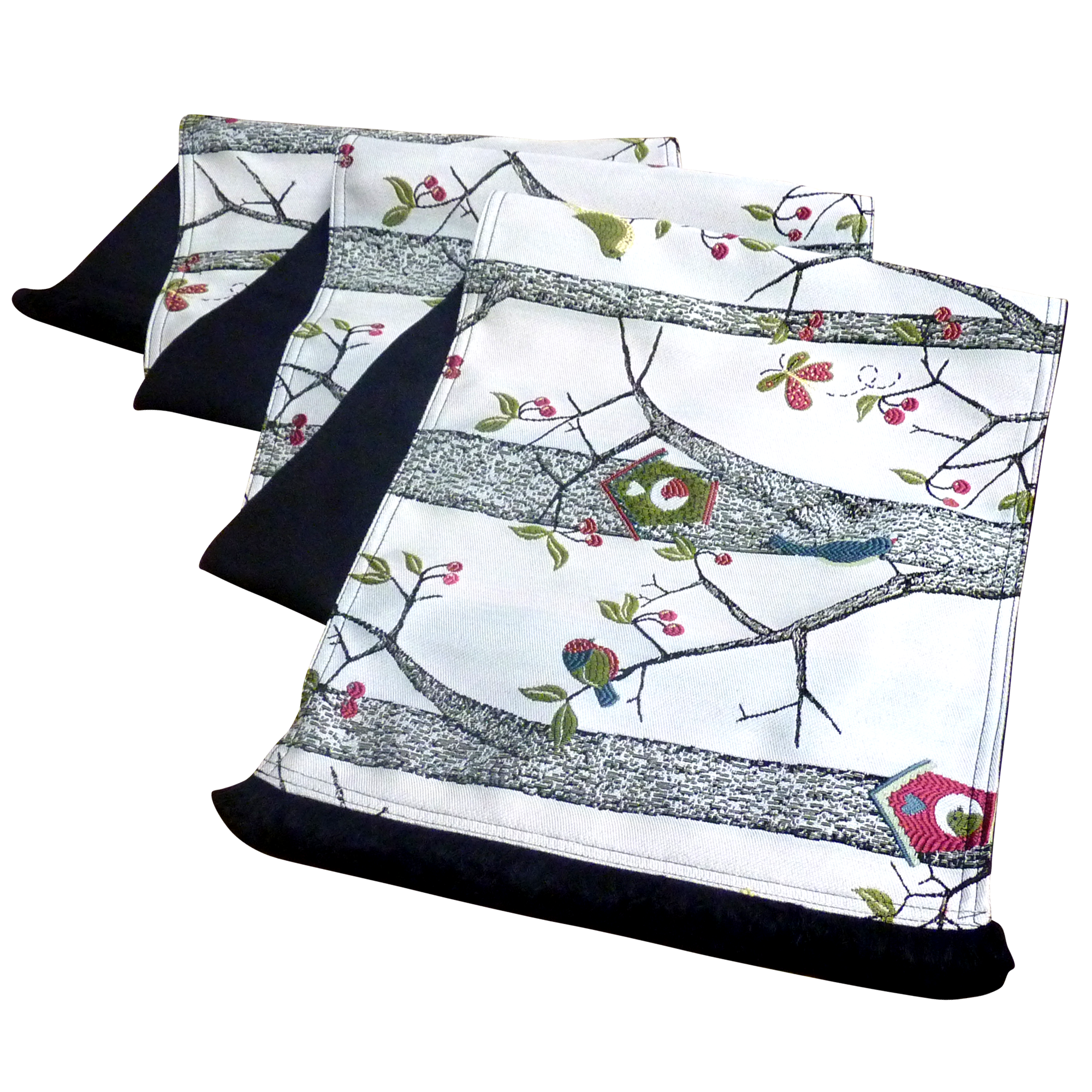 Lancy Bird House Table Runner with Black Brush Fringe