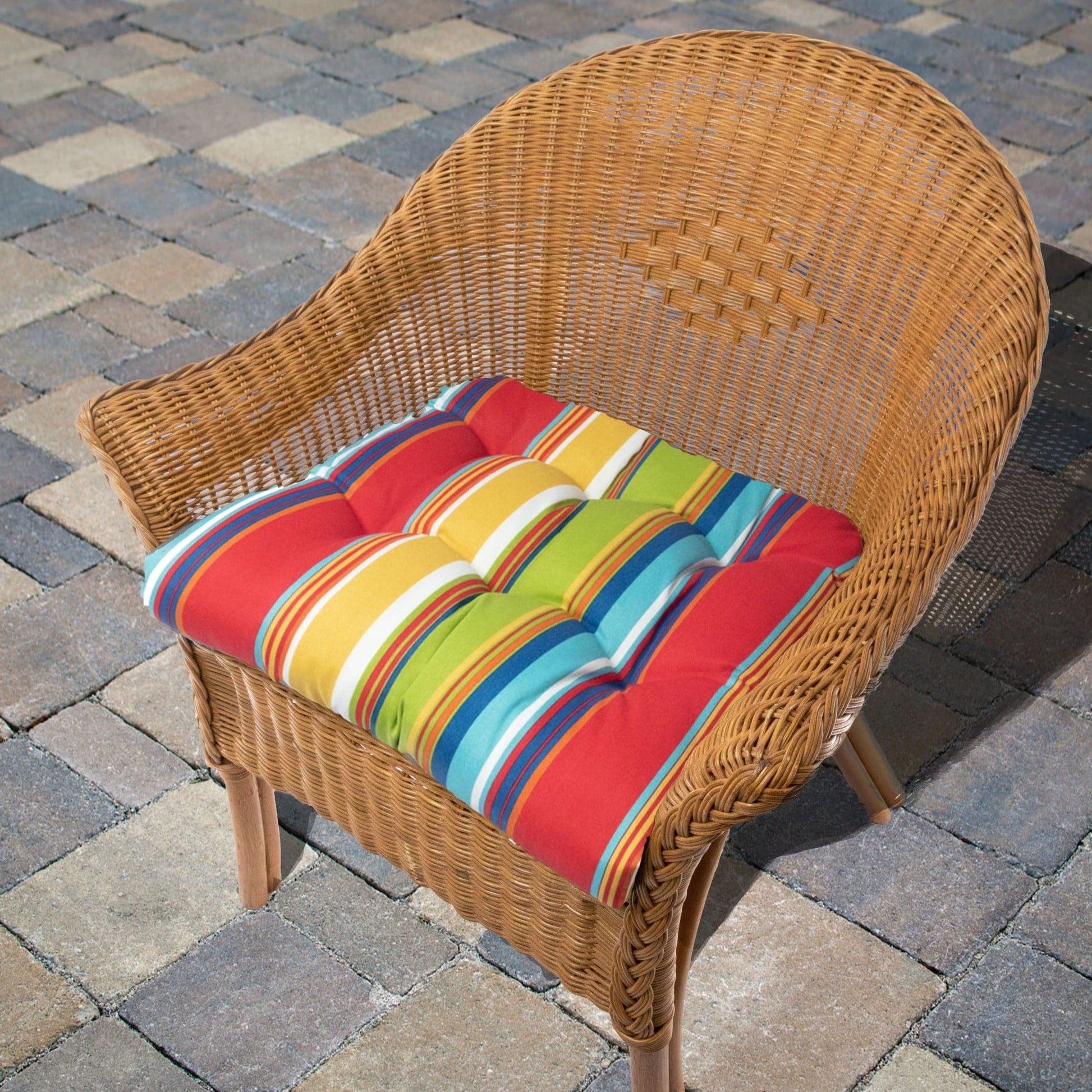 Westport Cabana Stripe Red Indoor/Outdoor Dining Chair Pads - Wicker Chair Cushions - Adirondack Chair Cushions - Barnett Home Decor - Red, Green Aqua, & Gold