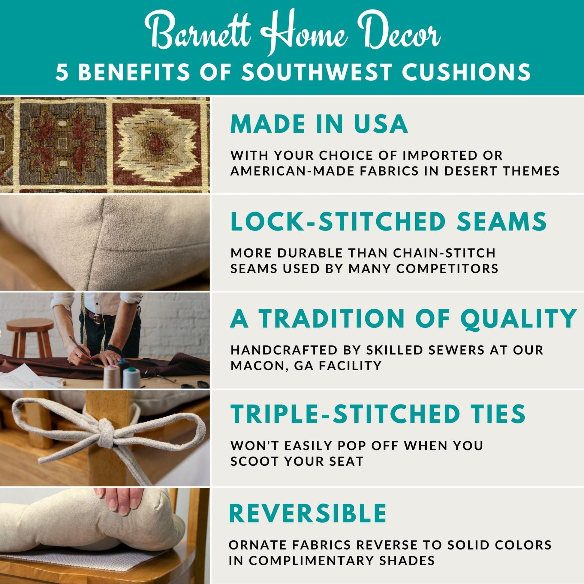 Barnett Home Decor Benefits of Southwest Cushions: Made in USA, Reversible, Latex Foam Fill
