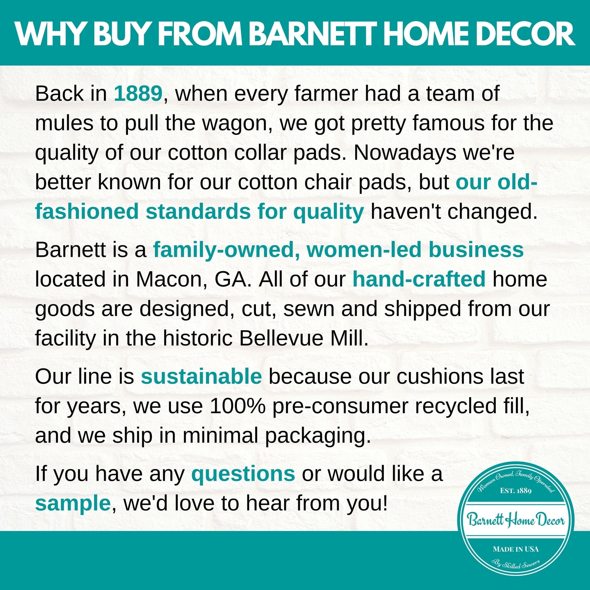 Why Buy From Barnett Home Decor? We're a woman-led, family operated business located in Macon, GA producing hand crafted home goods.