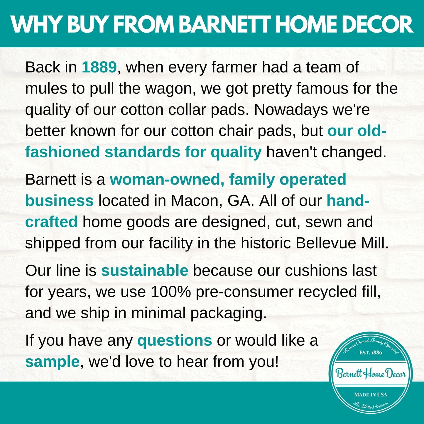 Why Buy From Barnett Home Decor? We're a woman-owned, family run business located in Macon, GA producing hand crafted home good made in USA