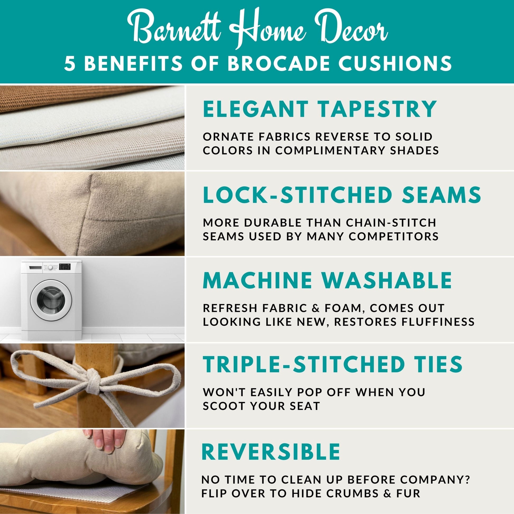 Barnett Home Decor Benefits of Brocade Cushions: Elegant Tapestry, Machine Washable, Reversible