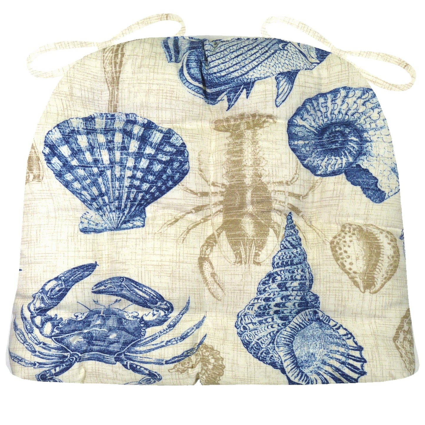 Sea Life Indoor / Outdoor Dining Chair Pads - Navy Blue and Brown - Aquatic - Oceanic - Coastal - New England - Fish - Crabs - Octopus