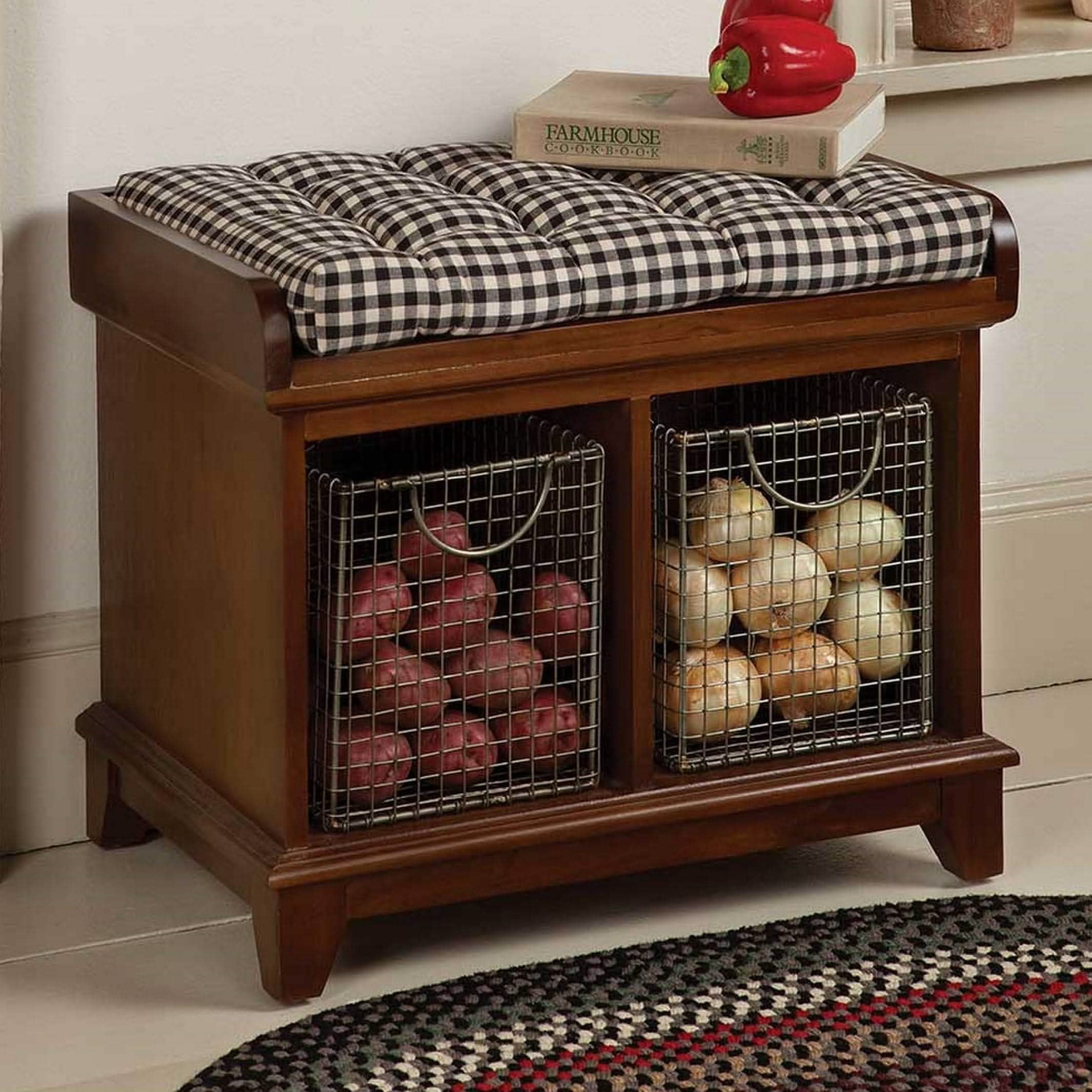 Black and cream checkered pet bed with deep tufted cushion
