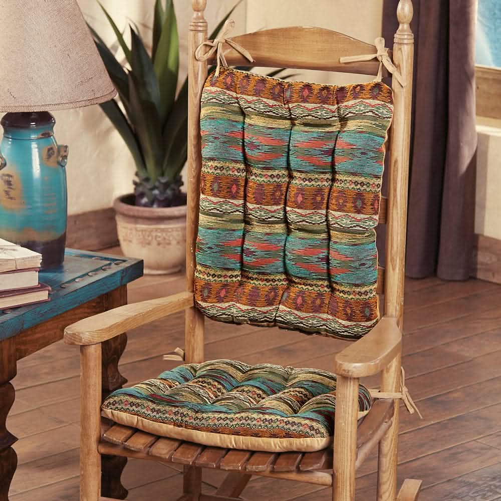 Southwest Tucson Desert Rocking Chair Cushions - Barnett Home Decor - Salmon, Azure, Sand, & Bronze