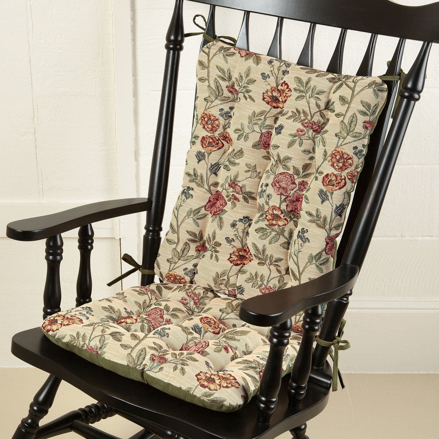 La Belle Floral Brocade Rocking Chair Cushion | Barnett Home Decor | Red, Gold, & Green 