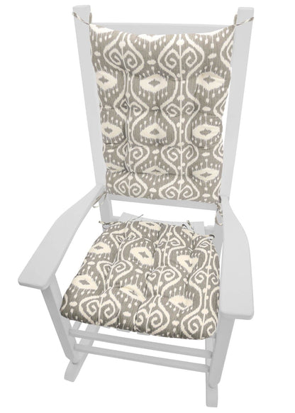 Bali Ikat Stone Rocking Chair Cushions - Barnett Home Decor - Grey & Ivory 