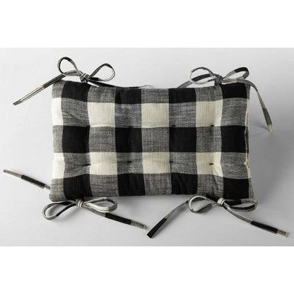 Pastoral Buffalo Check Black and White Saddle Stool Cushion