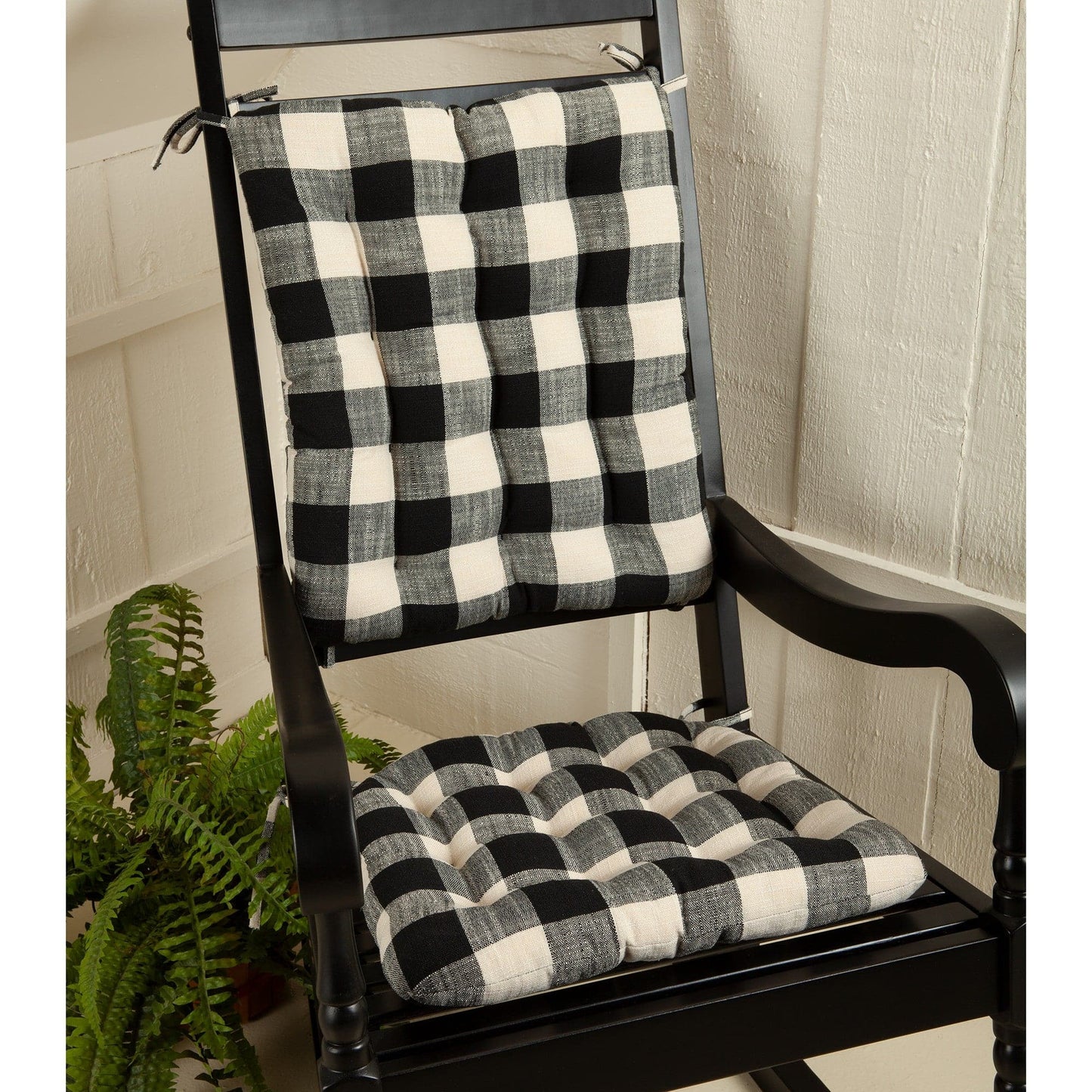 Large Check Black and Cream Rocking Chair Cushion Pads