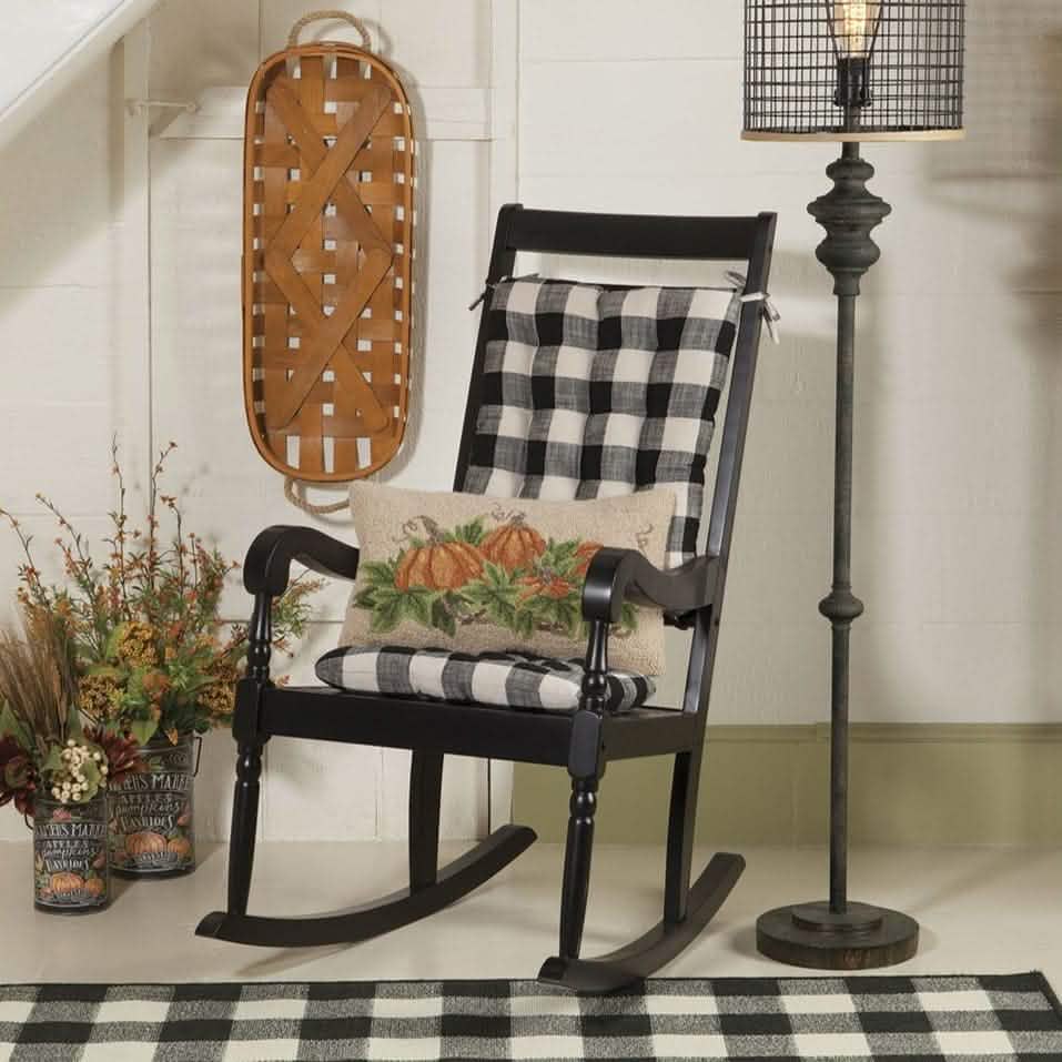 Pastoral Buffalo Check Rocking Chair Cushion Set - Latex Foam Fill - Reversible