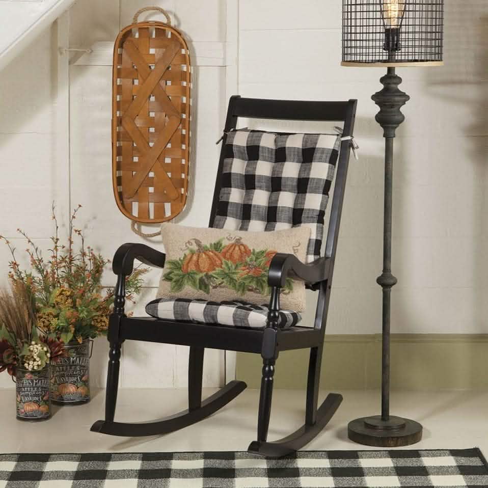 Tan Check Rocking Chair Buffalo Check Rocking Chair Cushions - Latex Foam Fill - Reversible ...