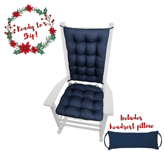 Cotton Duck Navy Blue Rocking Chair Cushions and Headrest Pillow Bundle - Ready to Ship