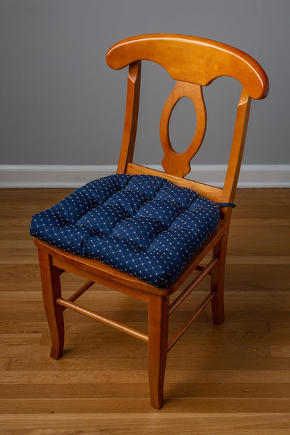 Tiffany Navy Blue Brocade Chair Cushions | Barnett Home Decor | Navy Blue