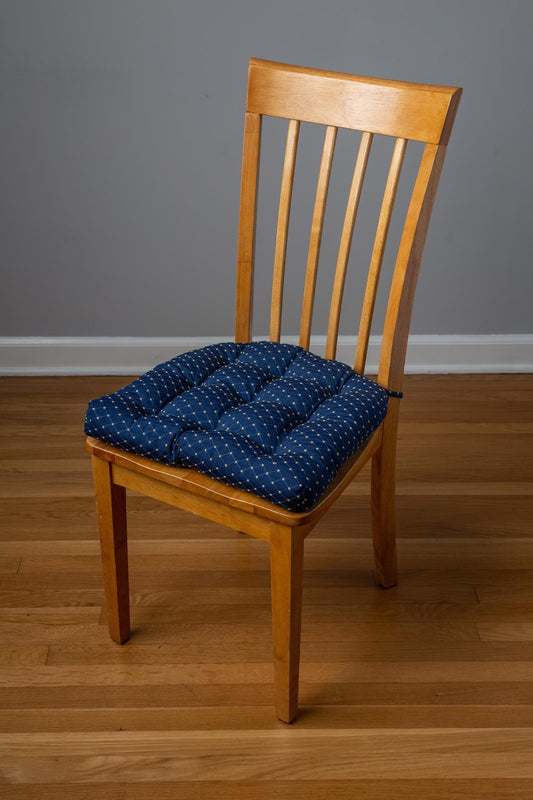 Tiffany Navy Blue Brocade Dining Chair Pads | Barnett Home Decor | Navy Blue
