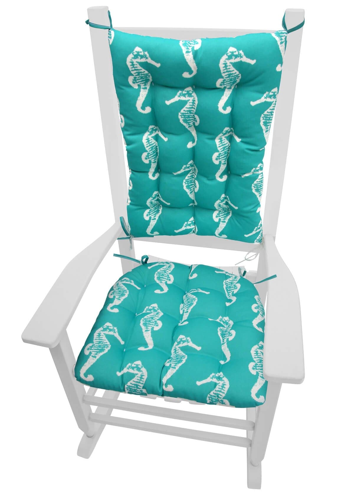 Sea Shore Seahorse Aqua Porch Rocker Cushions - Indoor / Outdoor - Latex Foam Fill - Fade Resistant