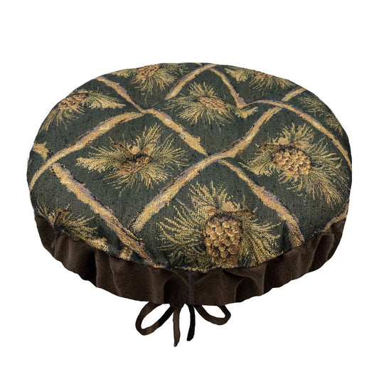 Wilderness Green Pinecones Bar Stool Cover - Barnett Home Decor - Green, Beige, & Brown