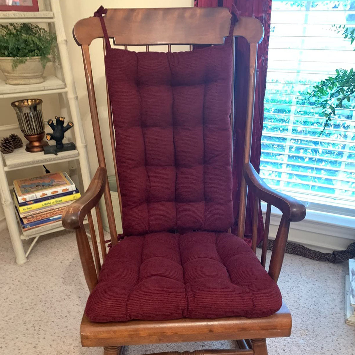 WINE RED CORDUROY ROCKING CHAIR CUSHIONS FOR WOODEN ROCKER IN THE LIVING ROOM 