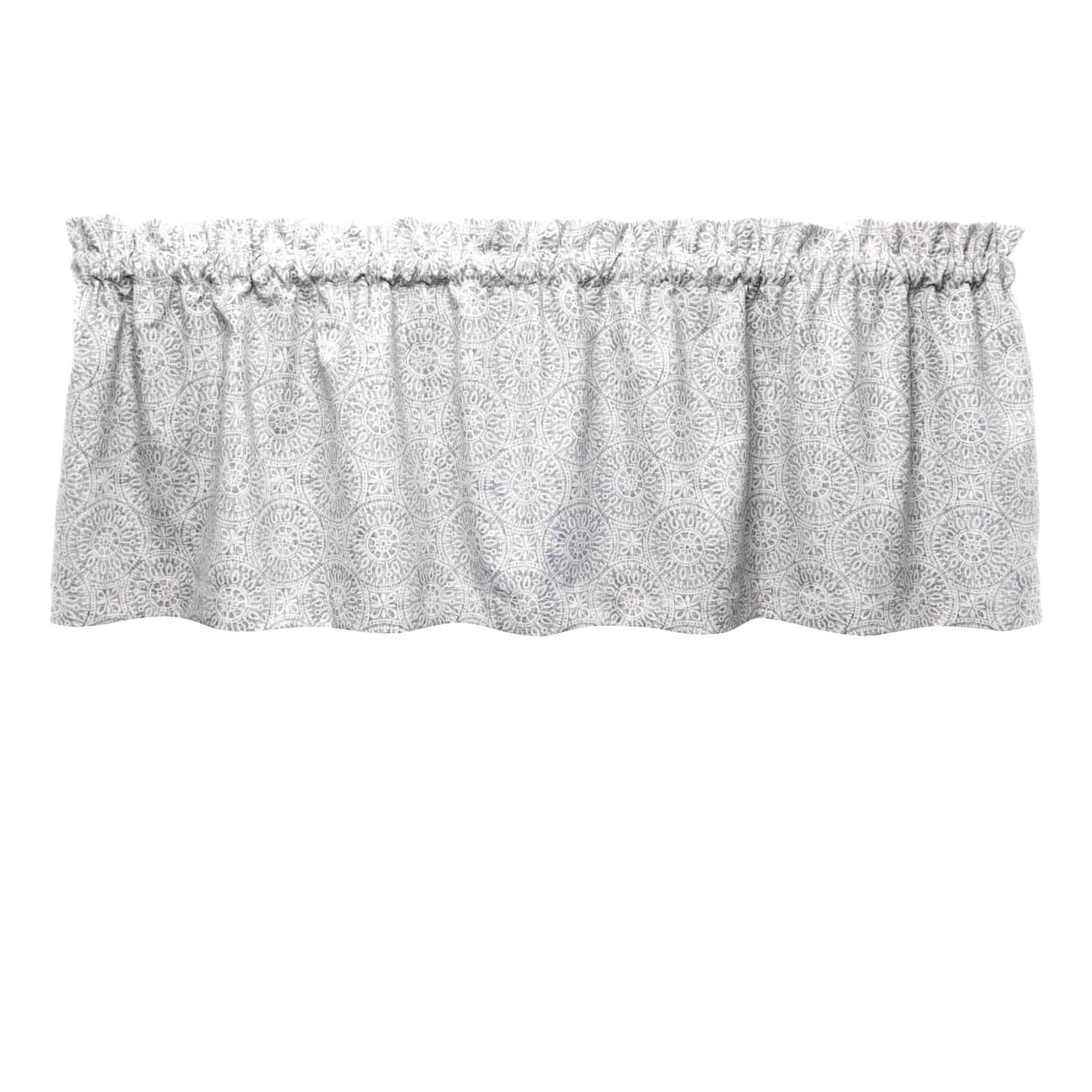 Tibet Mandalas Gray Cafe Valance - Straight Tailored Window Treatment