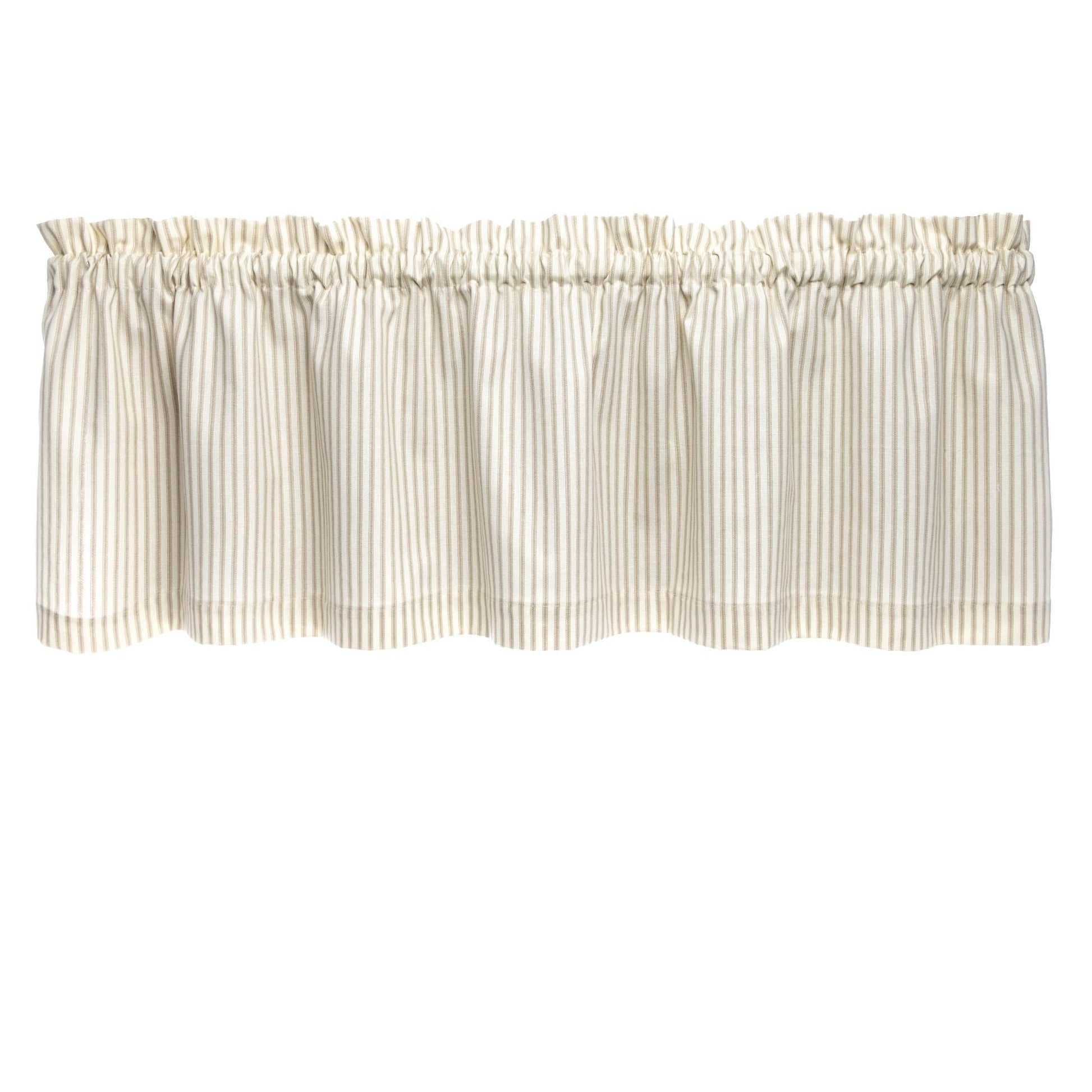 Ticking Stripe Natural Cafe Valance - Straight Tailored Window Treatment